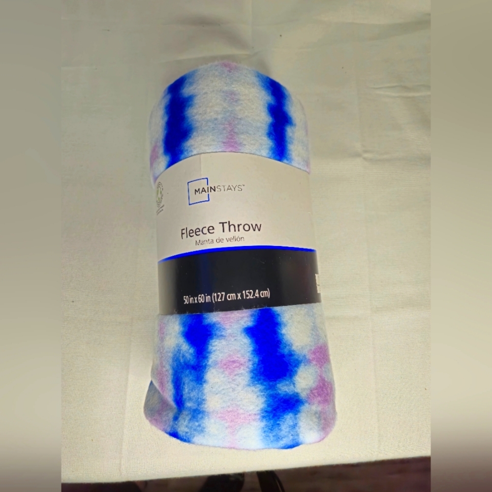 MAINSTAYS FLEECE THROW PURPLE TIE DYE 50 IN X 60 IN